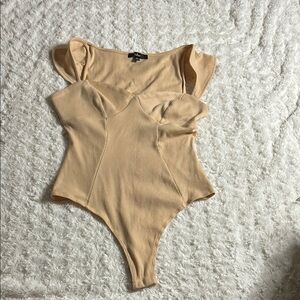 Lulu's Tan Ribbed Bodysuit with Cap Sleeves